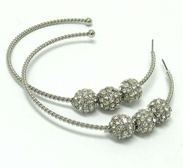 Three Crystal Metal Fire Balls Twisted Hoop Earring - Hoops