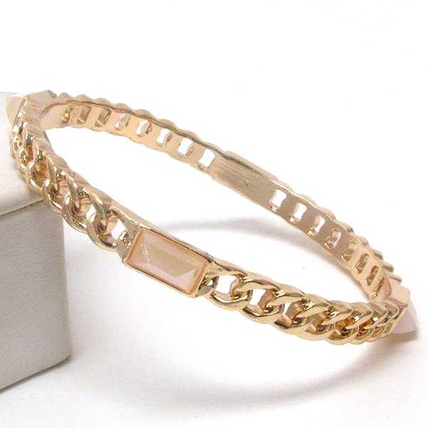 Color Stone Accent Metal Chain Bangle Bracelet