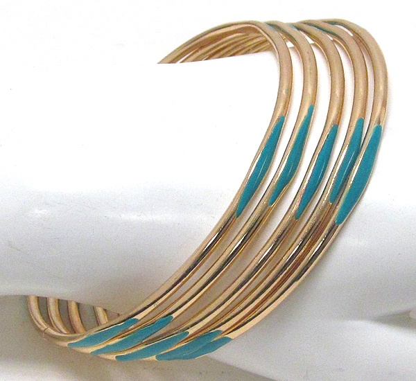 Epoxy Accent Multi Metal Bangle Bracelet Set Of 5