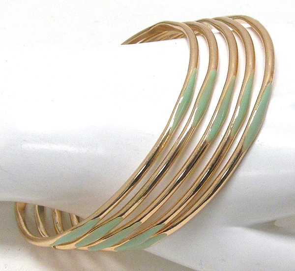 Epoxy Accent Multi Metal Bangle Bracelet Set Of 5