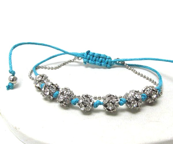 Multi Crystal Fire Balls Fashion Colorful Braided Yarn With Chain Stretch Bracelet