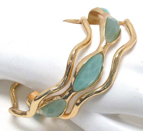 Facet Acrylic Stone Deco Metal Wave Bangle Bracelet Set Of 3