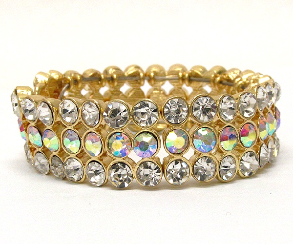 Multi Crystal Three Line Pattern Clip Bracelet