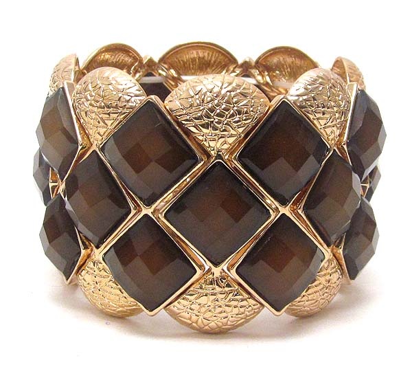 Multi Facet Glass And Textured Metal Deco Stretch Bracelet