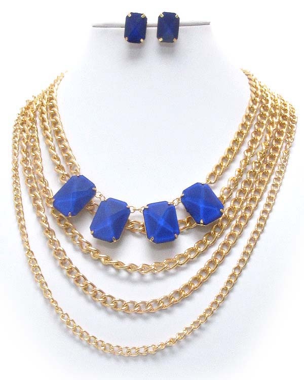 Multi Layered Metal Chain And Stone Accent Necklace Earring Set