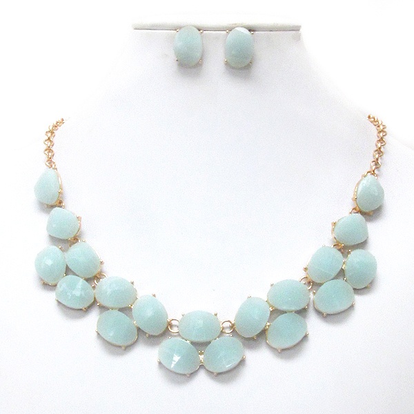 Multi Facet Acrylic Stone Link Necklace Earring Set