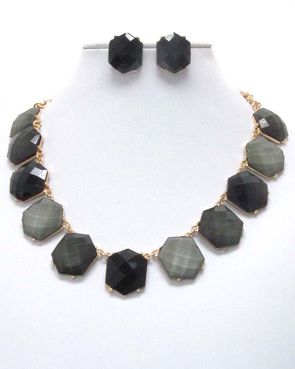 Multi Facet Stone Link Necklace Earring Set
