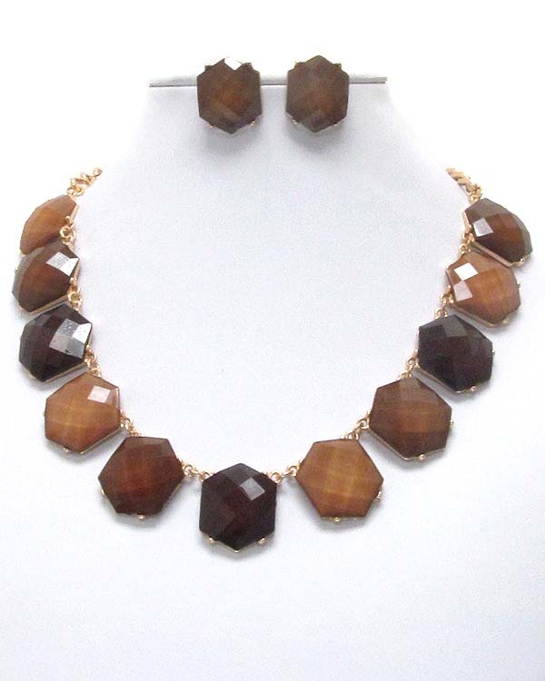 Multi Facet Stone Link Necklace Earring Set