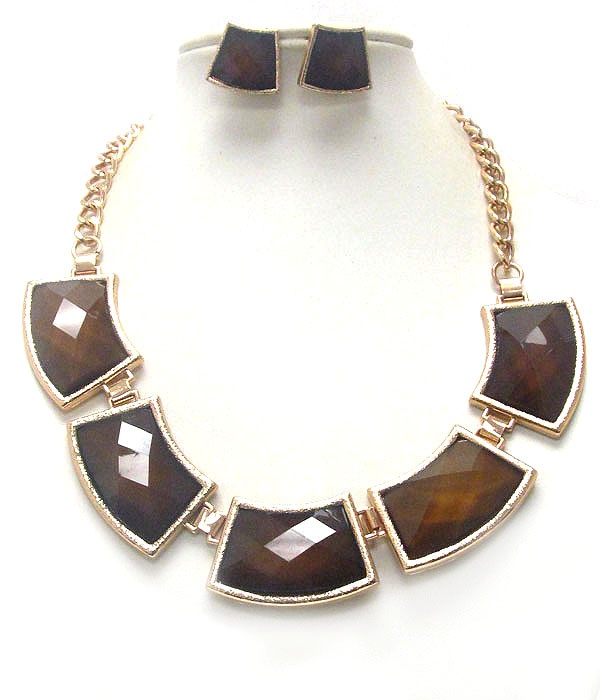 Multi Facet Acrylic Stone Link Necklace Earring Set