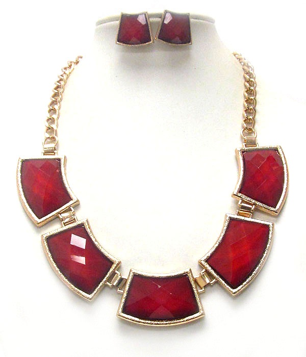 Multi Facet Acrylic Stone Link Necklace Earring Set
