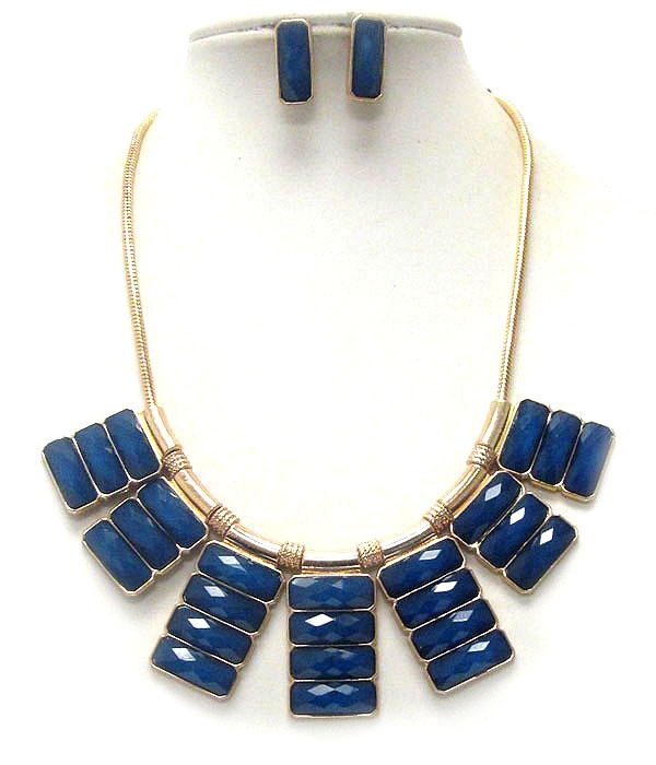 Multi Facet Glass Bard Drop Necklace Earring Set