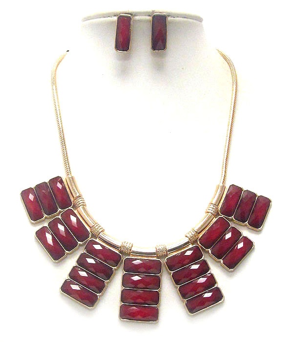 Multi Facet Glass Bard Drop Necklace Earring Set
