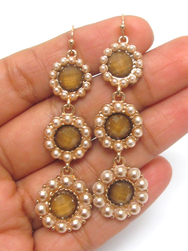 Pearl And Facet Stone Tri Level Drop Earring