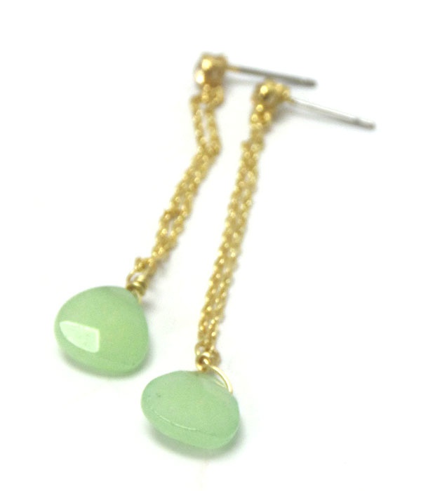 Genuine Semi Precious Stone Drop Earrings - Opal Green