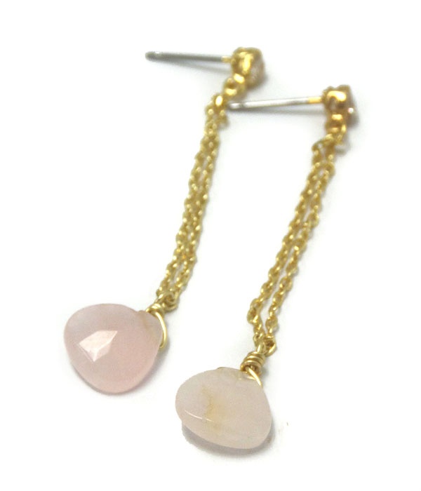 Genuine Semi Precious Stone Drop Earrings - Rose Quartz