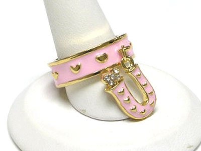 Tutti Frutti Crystal And Metal Epoxy Horse Shoe Dangle Ring
