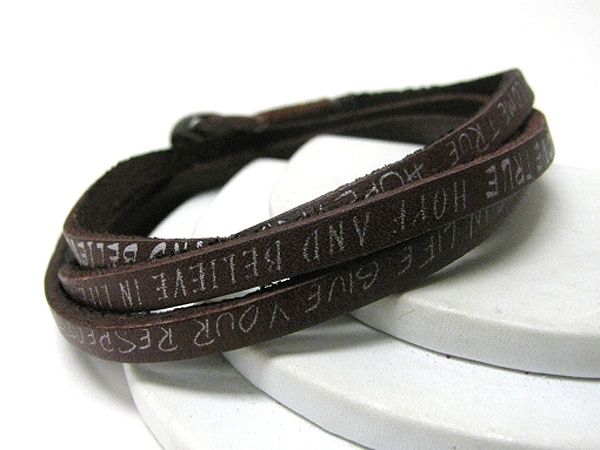 Synthtic Leather Coiled Message Friendship Bracelet - Hope And Believe In Life - Free Wrap Style