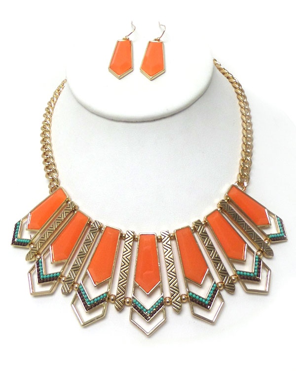 Epoxy Stone Chevron Tribal Style Necklace Set