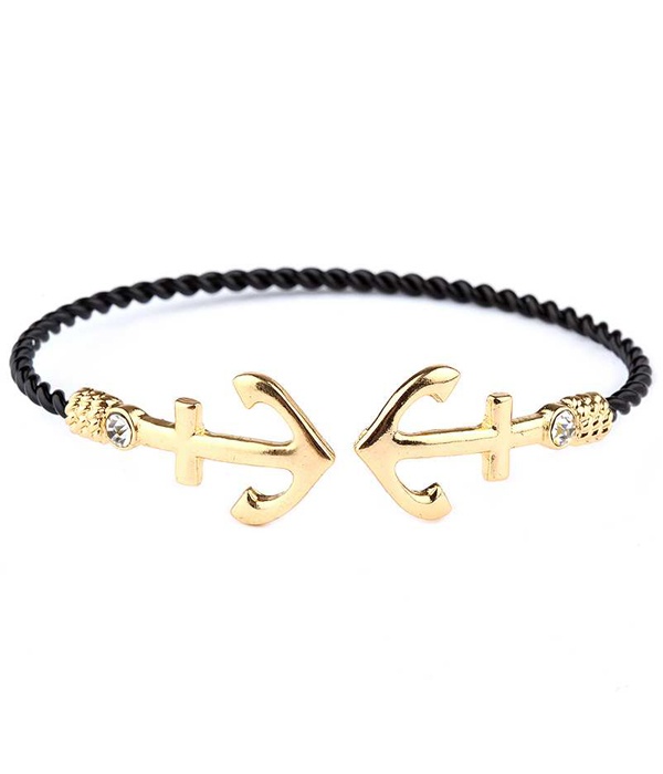 Double Anchor And Twist Wire Bangle Bracelet