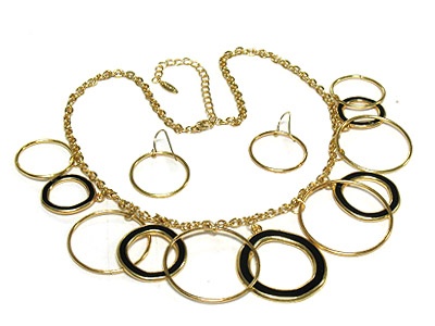 Multi Round Epoxy Metal Links Necklace And Earring Set