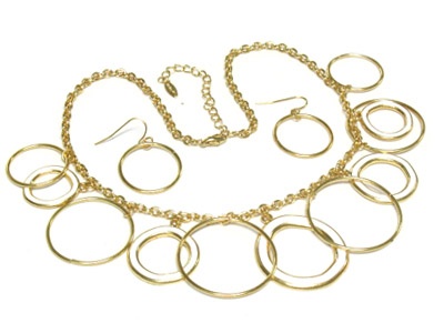 Multi Round Epoxy Metal Links Necklace And Earring Set