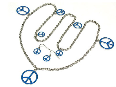 Multi Enamel Peace Charm Long Necklace And Earring Set