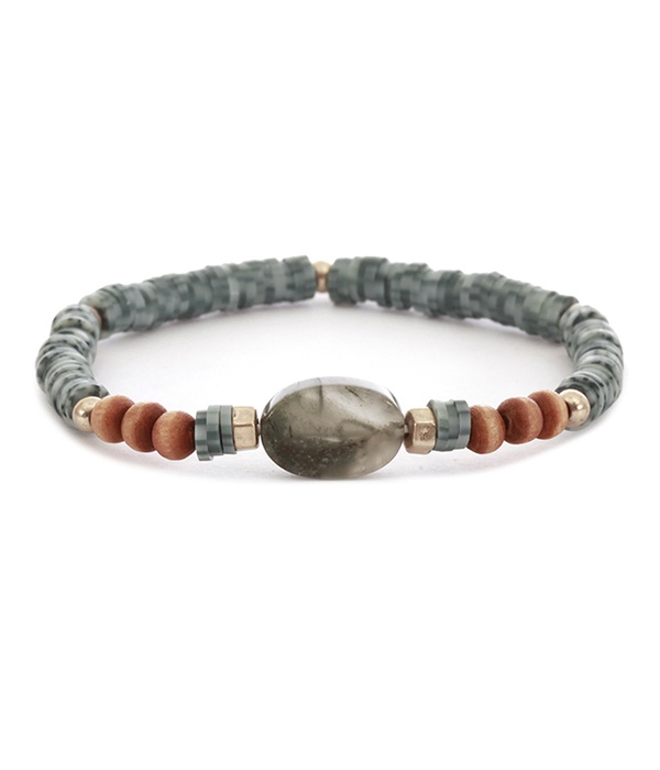 Semi Precious Stone And Multi Fimo Mix Stretch Bracelet
