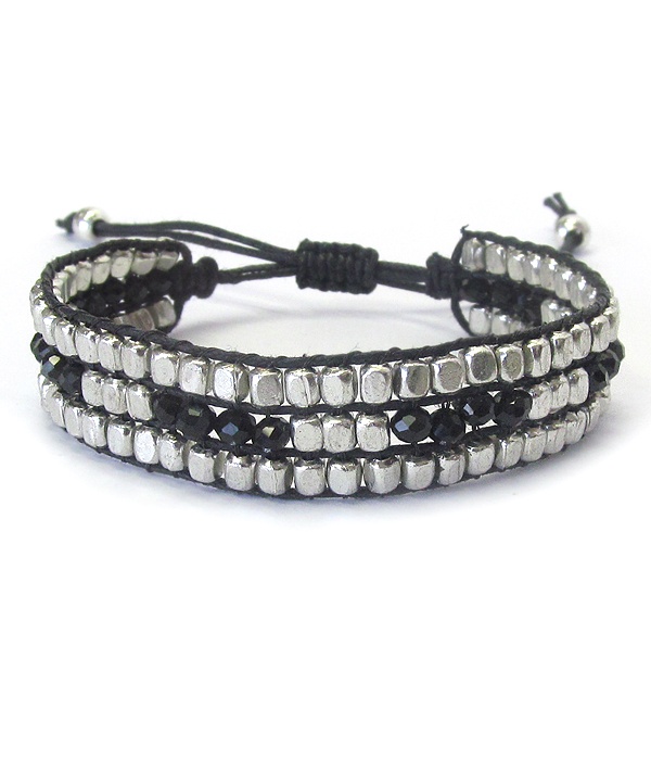 Multi Metal And Stone Bead Mix Pull Tie Bracelet