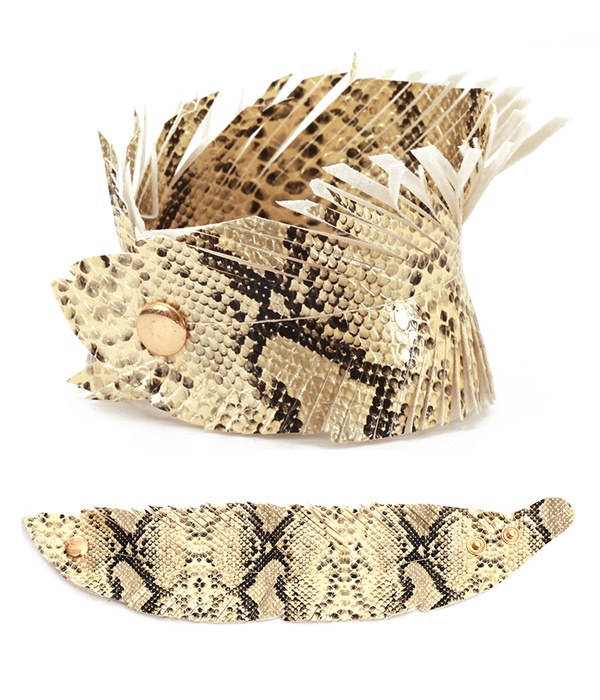 Snake Skin Textured Fringe Faux Leather Bracelet