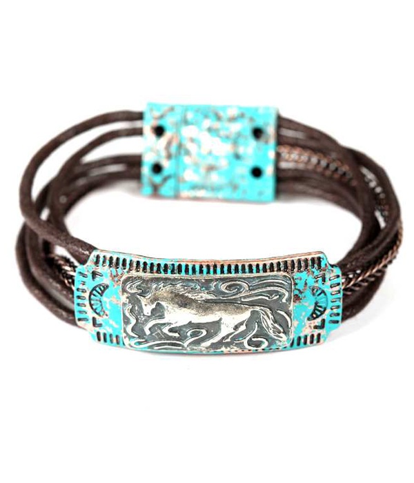 Horse Theme Multi Wax Cord Magnetic Bracelet