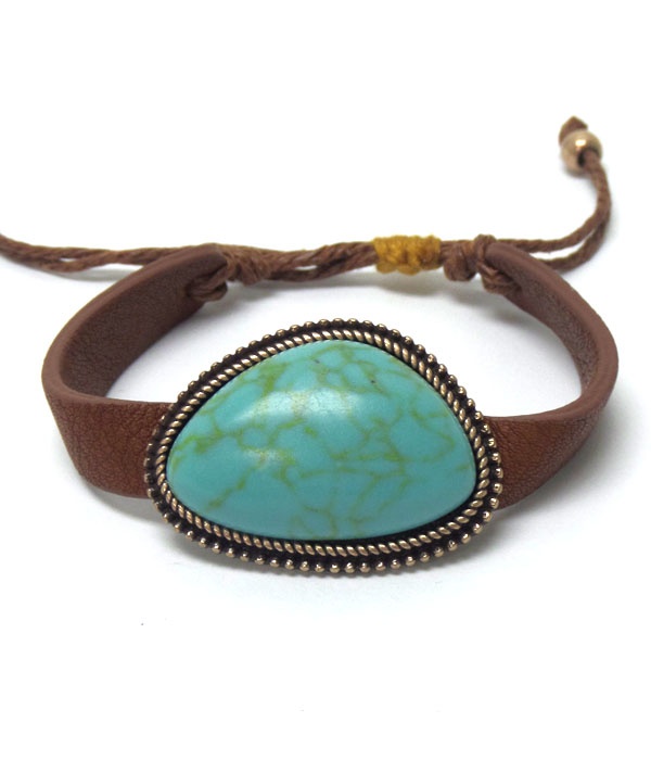 Handmade Semi Precious Natural Shape Stone And Leatherette Pull Tie Bracelet