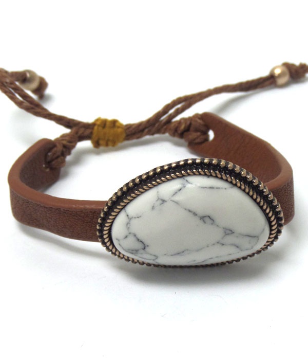 Handmade Semi Precious Natural Shape Stone And Leatherette Pull Tie Bracelet