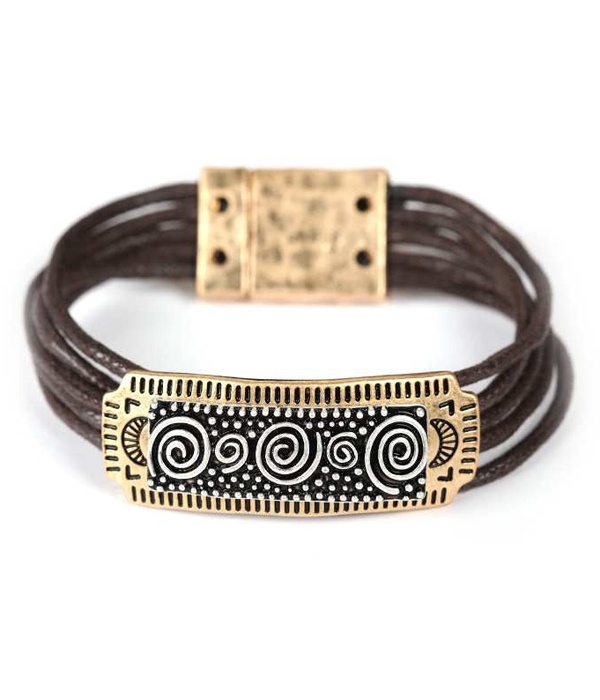 Navajo Theme Multi Wax Cord Magnetic Bracelet -Western
