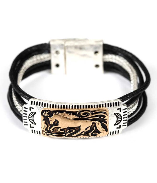 Horse Theme Multi Wax Cord Magnetic Bracelet