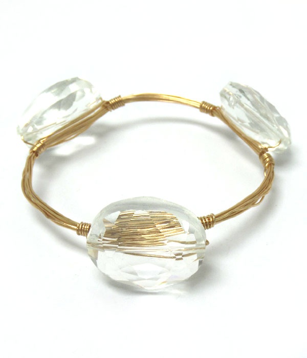 Handmade Facet Glass And Bourbon Wire Wrapped Bangle Bracelet