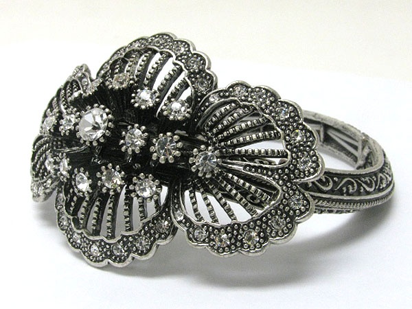 Crystal Deco Wide Cut Out Style Metal Casting Hinge Bangle