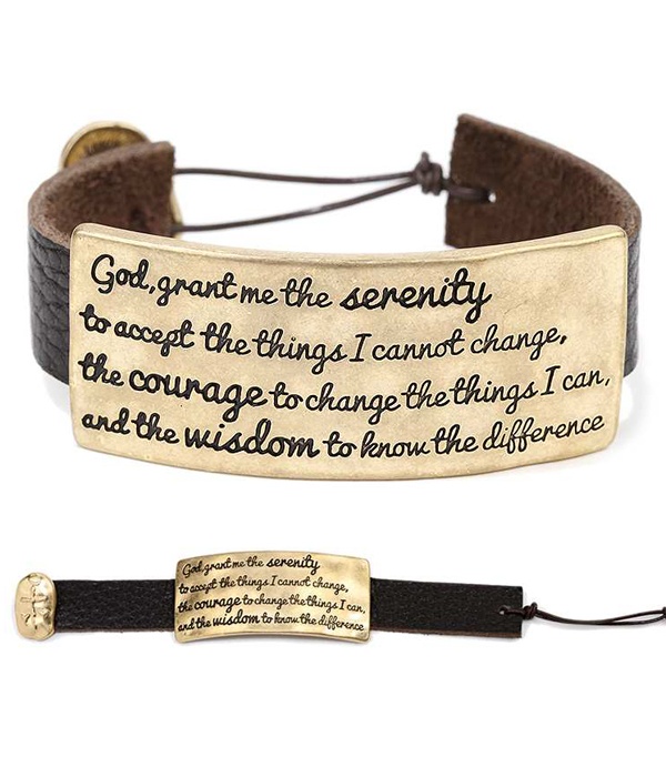 Handmade And Religious Inspired Leather Band Bracelet - Serenity Prayer