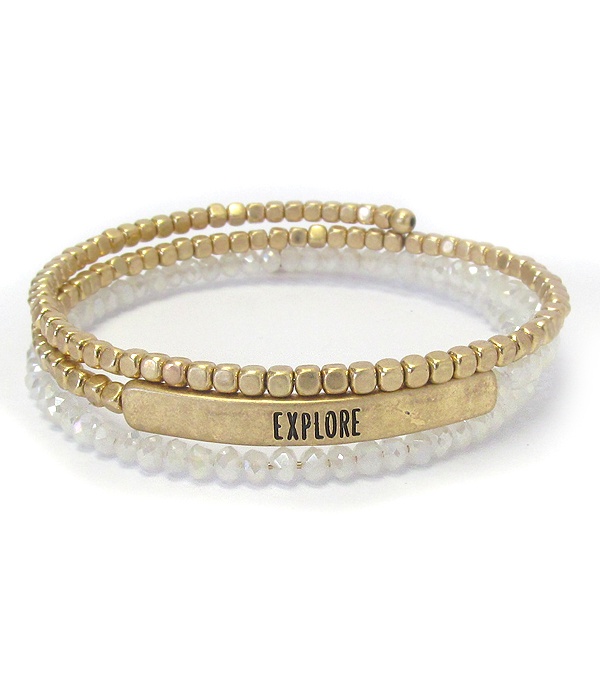 Multi Glass And Metal Bead Memory Wire Wrap Bracelet - Explore