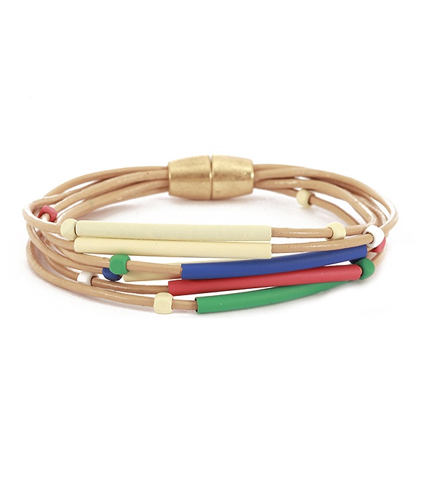 Multi Metal Tube And Cord Magnetic Bracelet