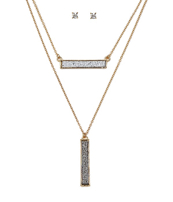 Double Druzy Bar Necklace Set