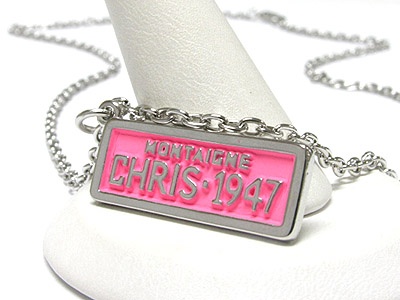 Made In Korea Whitegold Plating Chris License Plate Pendant Necklace