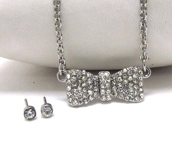 Crystal Metal Bow Chain Necklace Earring Set