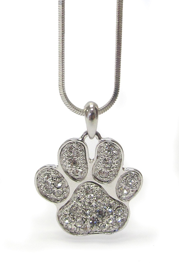 Made In Korea Whitegold Plating Crystal Paw Print Necklace
