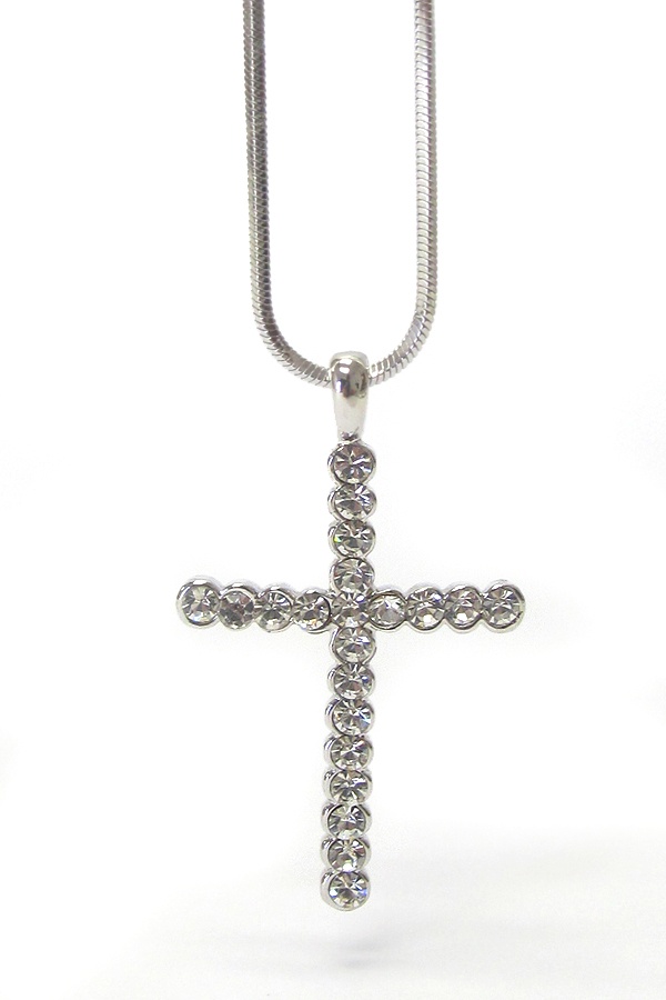 Made In Korea Whitegold Plating Crystal Simple Cross Pendant Necklace