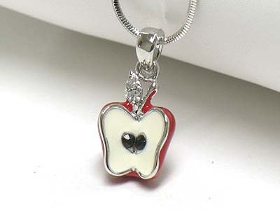 Made In Korea Whitegold Plating Crystal And Epoxy Apple Pendant Necklace