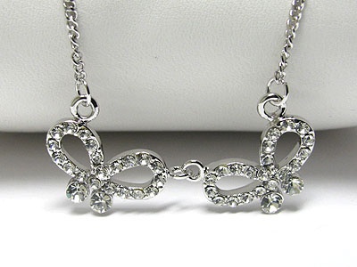 Made In Korea Whitegold Plating Crystal Dual Butterfly Link Necklace