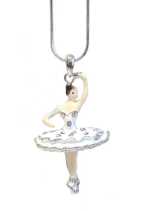 Whitegold Palting Crystal And Epoxy Ballerina Pendant Necklace