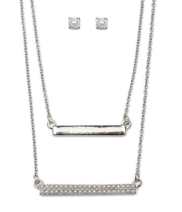 Double Pearl Bar Necklace Set