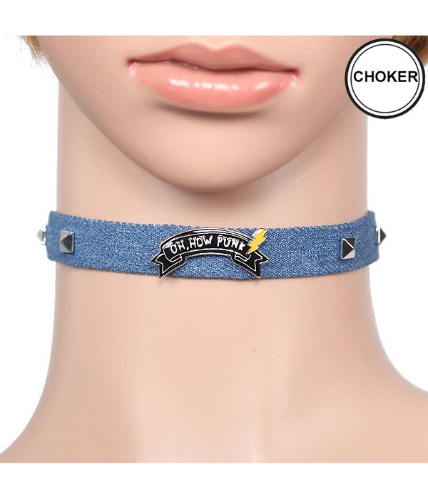 Denim Spike Choker Necklace - Oh How Punk