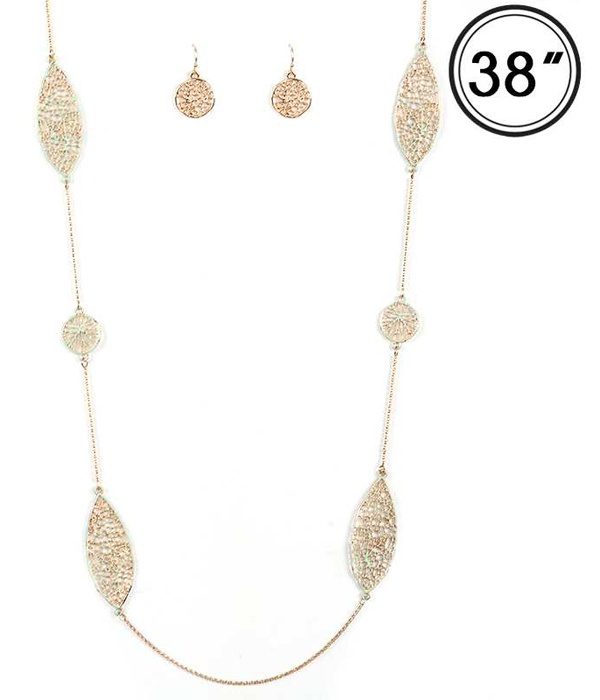 Metal Filigree Link Long Necklace Set